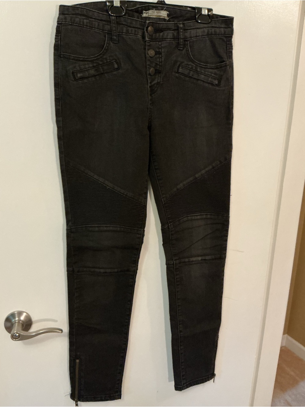 Free People Washed Black Skinny Moto Jeans